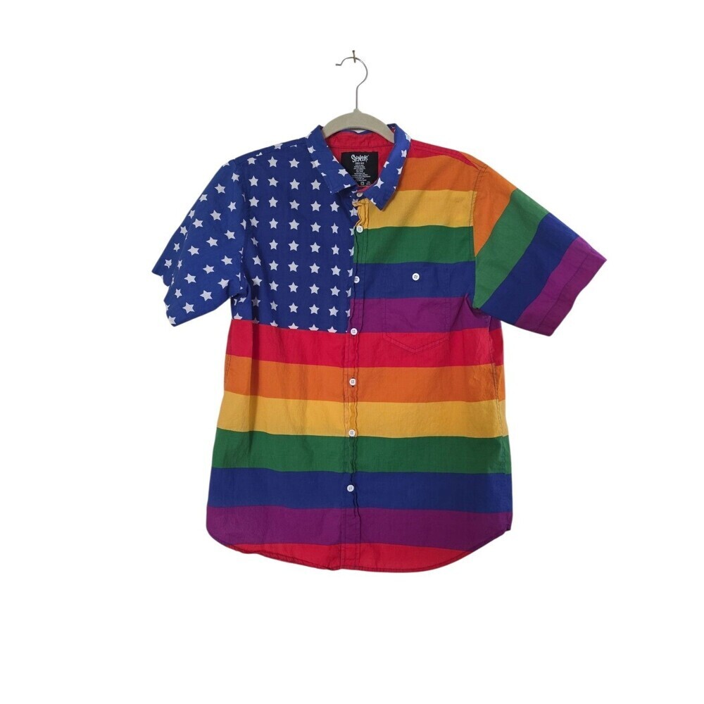 Spencer's Pride Shirt Button Up Size Medium  Mens Rainbow